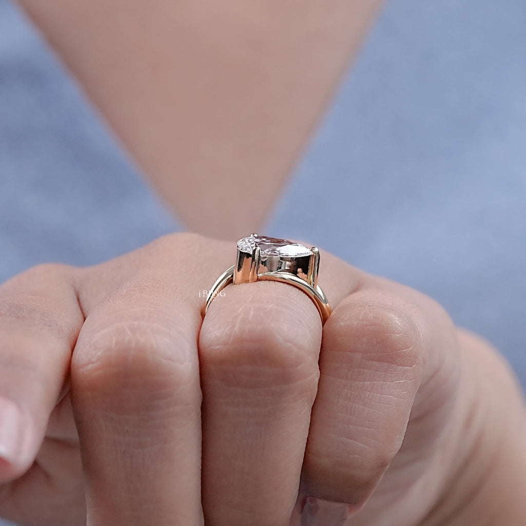 Pear Diamond Bypass Shank Solitaire Bridal Ring Set