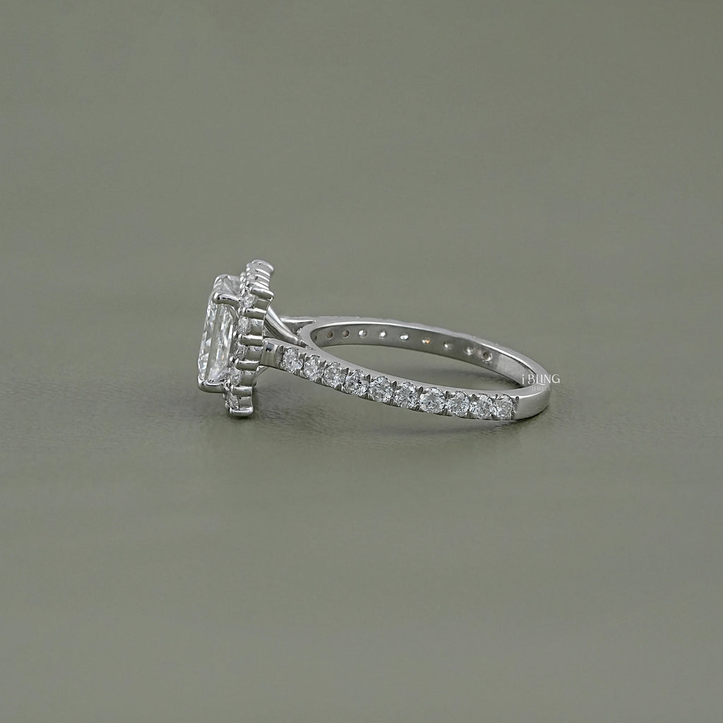 Princess Lab Diamond Halo Engagement Ring