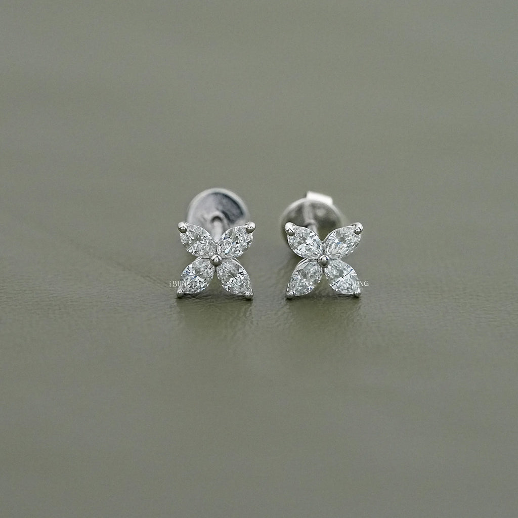 Marquise Lab Diamond Floral Stud Earrings