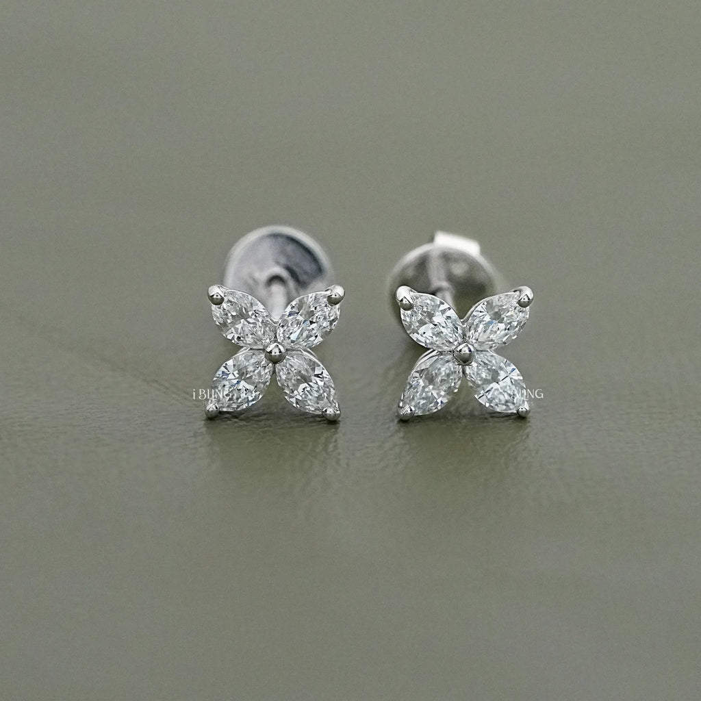 Marquise Lab Diamond Floral Stud Earrings