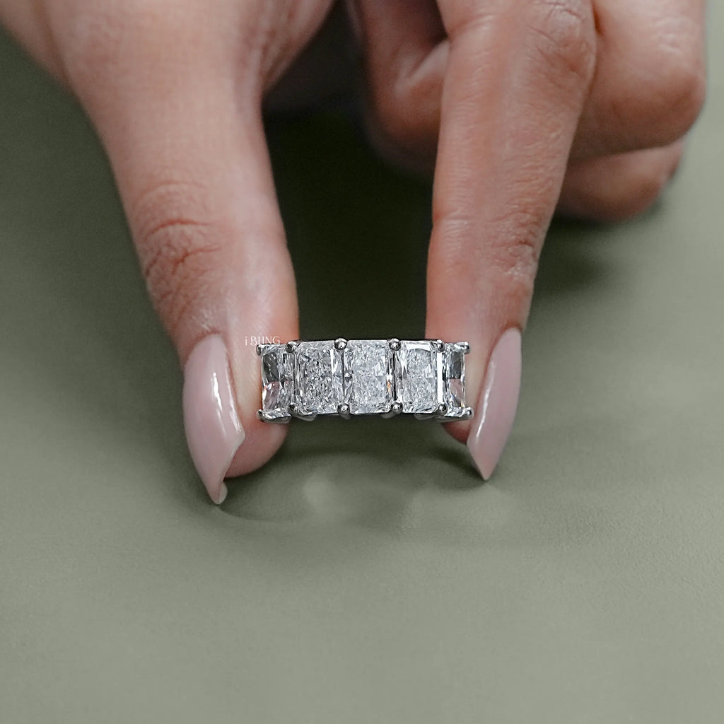 Five Stone Radiant Lab Diamond Wedding Band