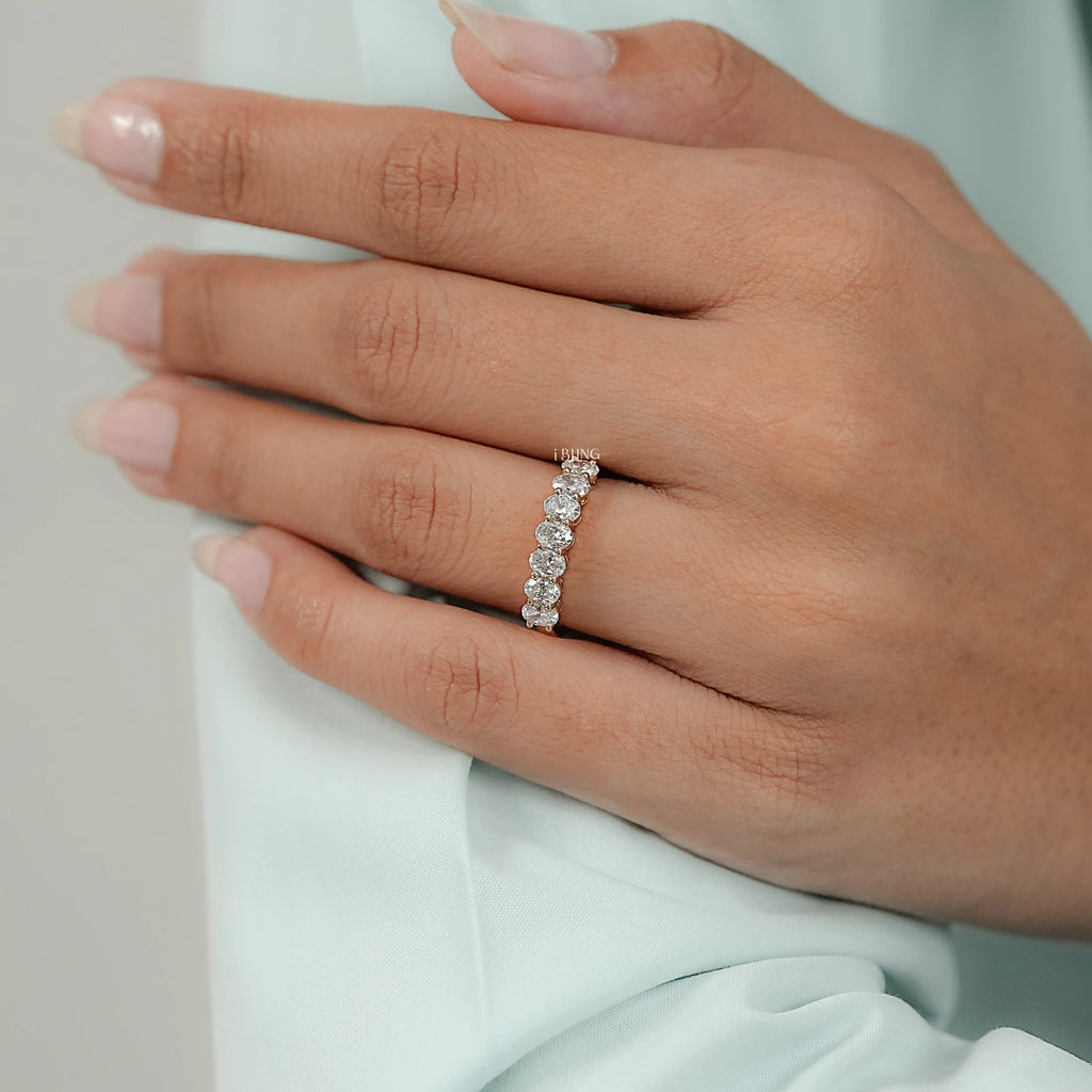 Oval Cut Lab Diamond Half Eternity Wedding Band