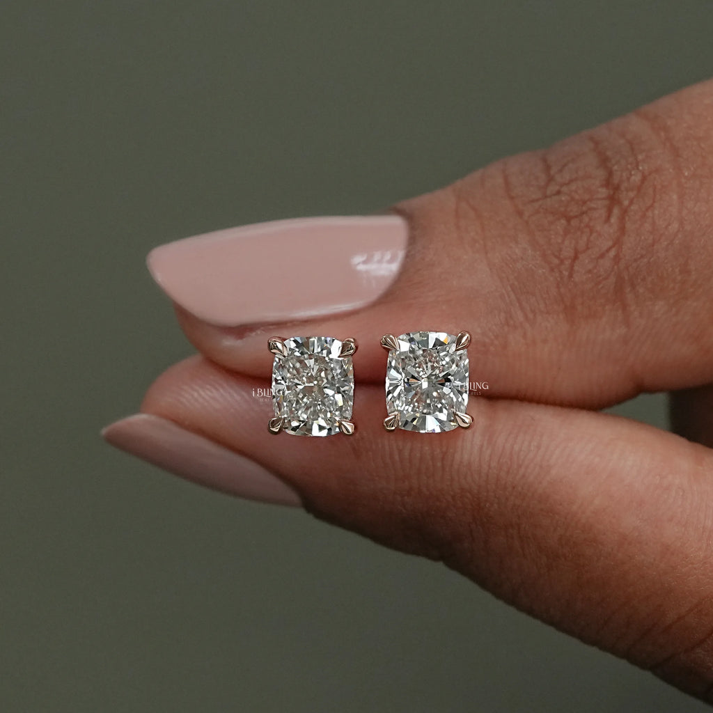 Elongated Cushion Lab Diamond Solitaire Stud Earrings