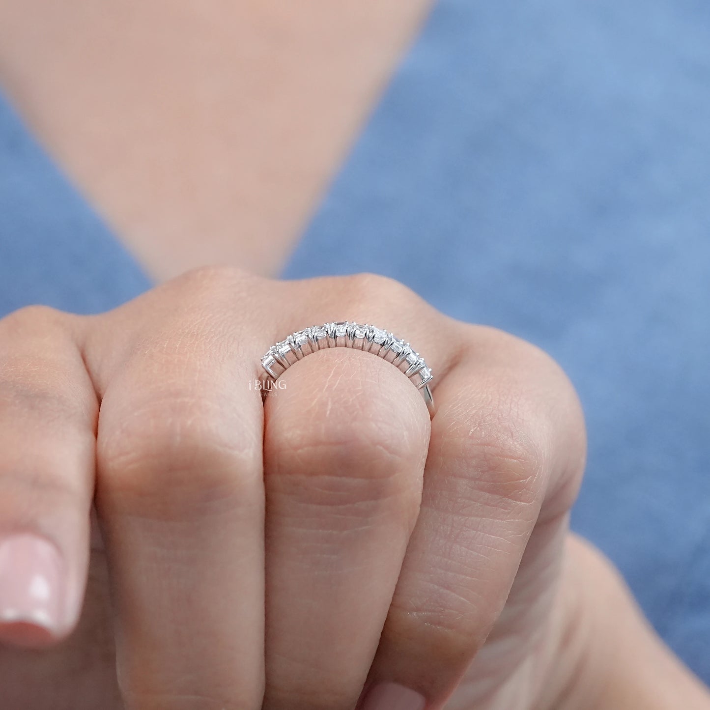 Emerald Lab Diamond Half Eternity Wedding Band