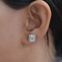 Lab Grown Emerald Cut Halo Stud Earrings