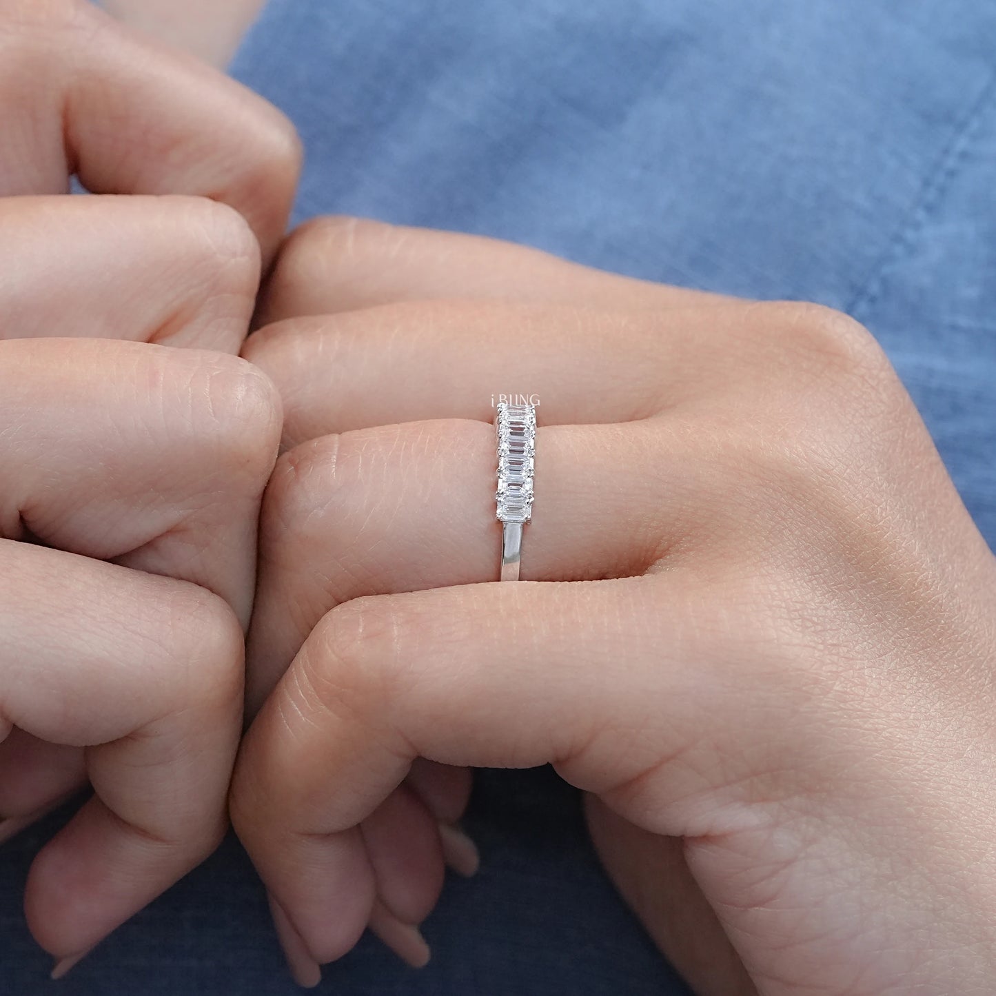 Emerald Lab Diamond Half Eternity Wedding Band