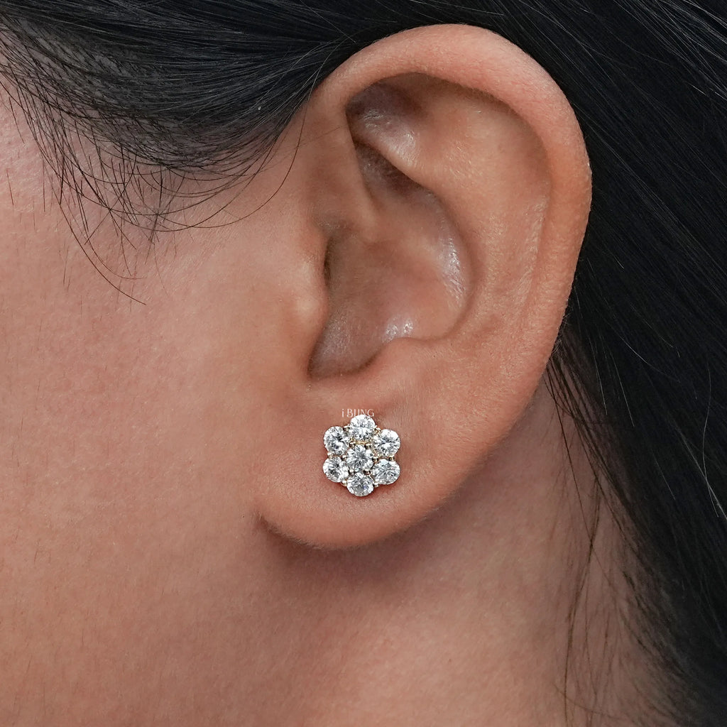 Round Cut Lab Diamond Floral Shape Stud Earrings