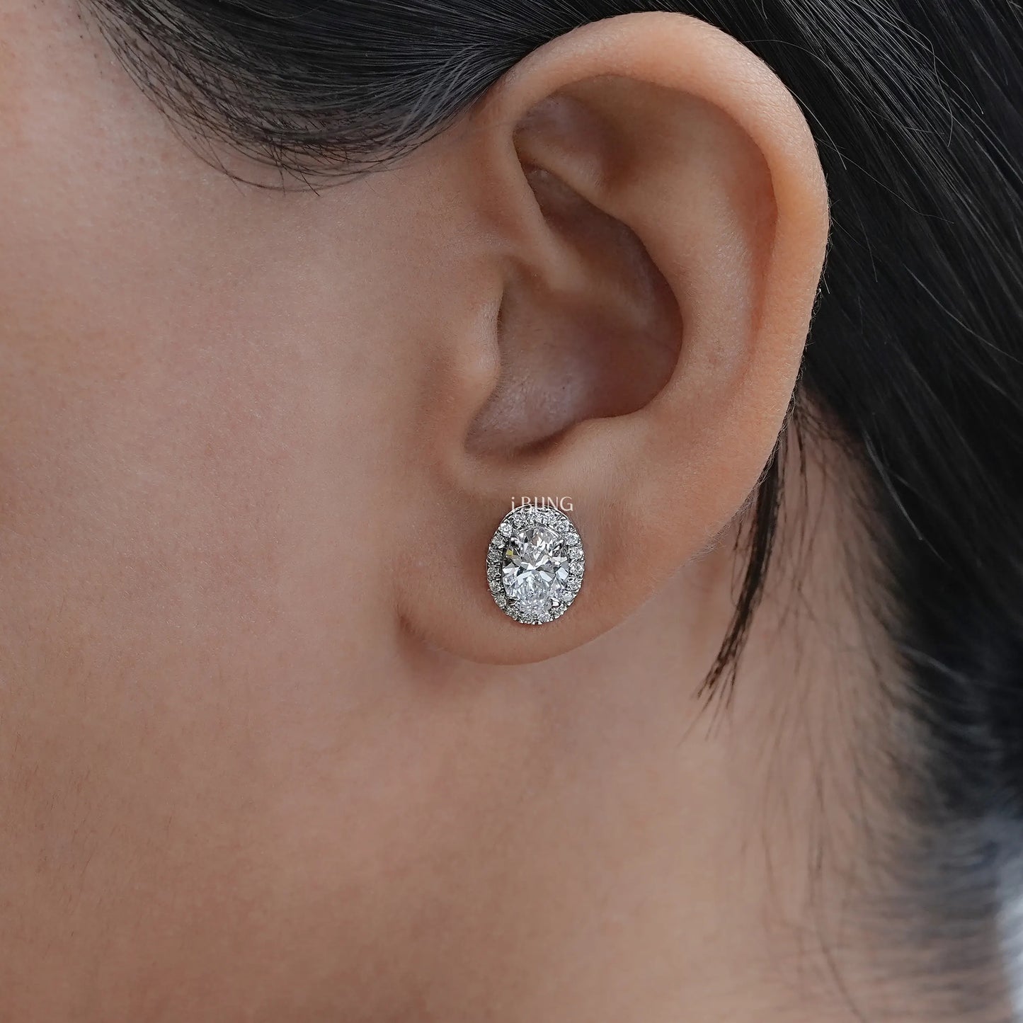 Oval Cut Lab Grown Diamond Halo Stud Earrings Stud