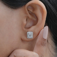 Lab Grown Emerald Cut Halo Stud Earrings