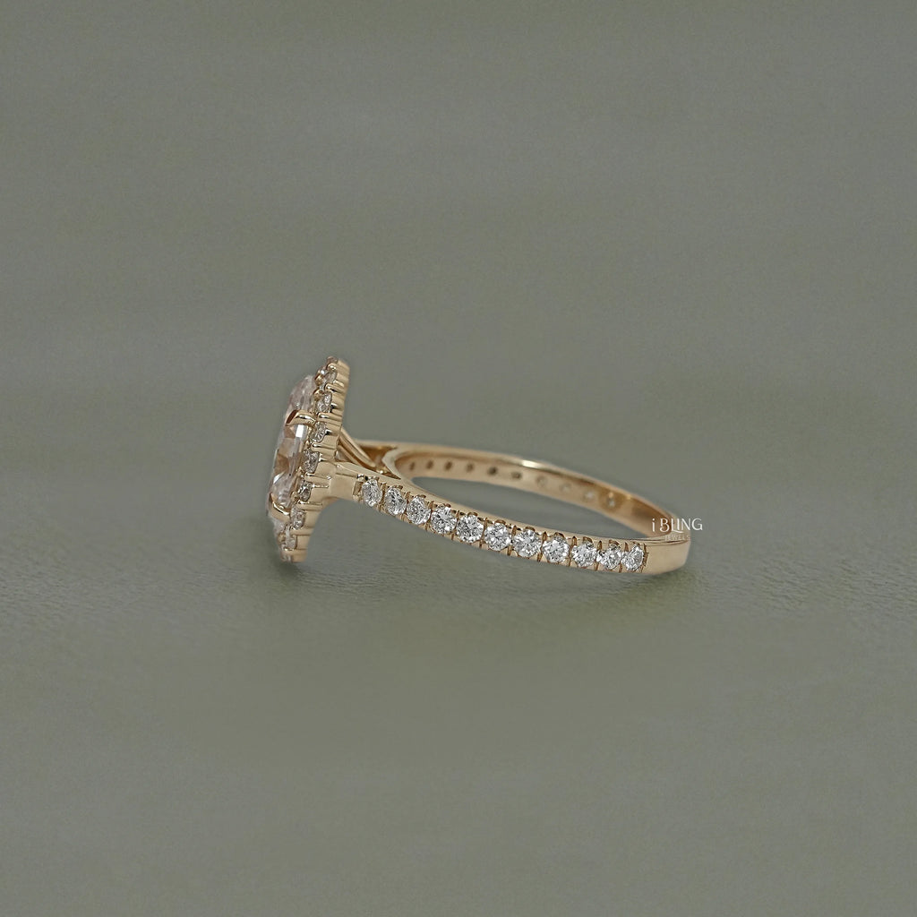 Oval Cut Lab Diamond Halo Accent Engagement Ring