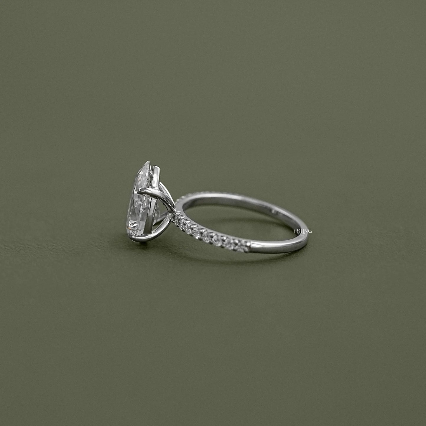 Pear Cut Lab Diamond Solitaire Accent Ring