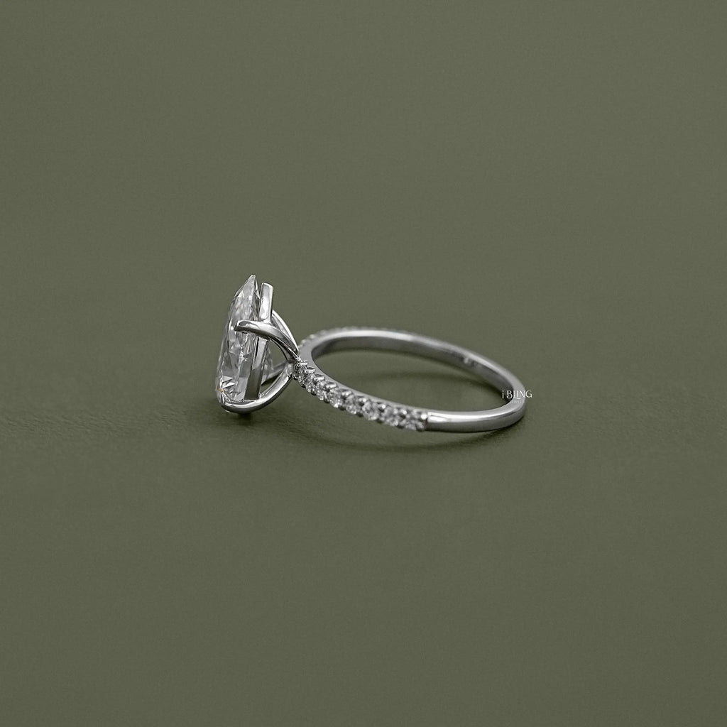 Pear Cut Lab Diamond Solitaire Accent Ring