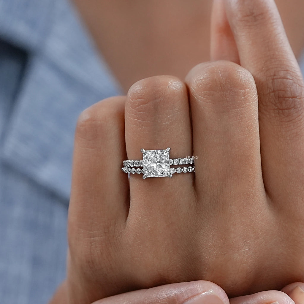 Princess Cut Lab Diamond Bridal Ring Set