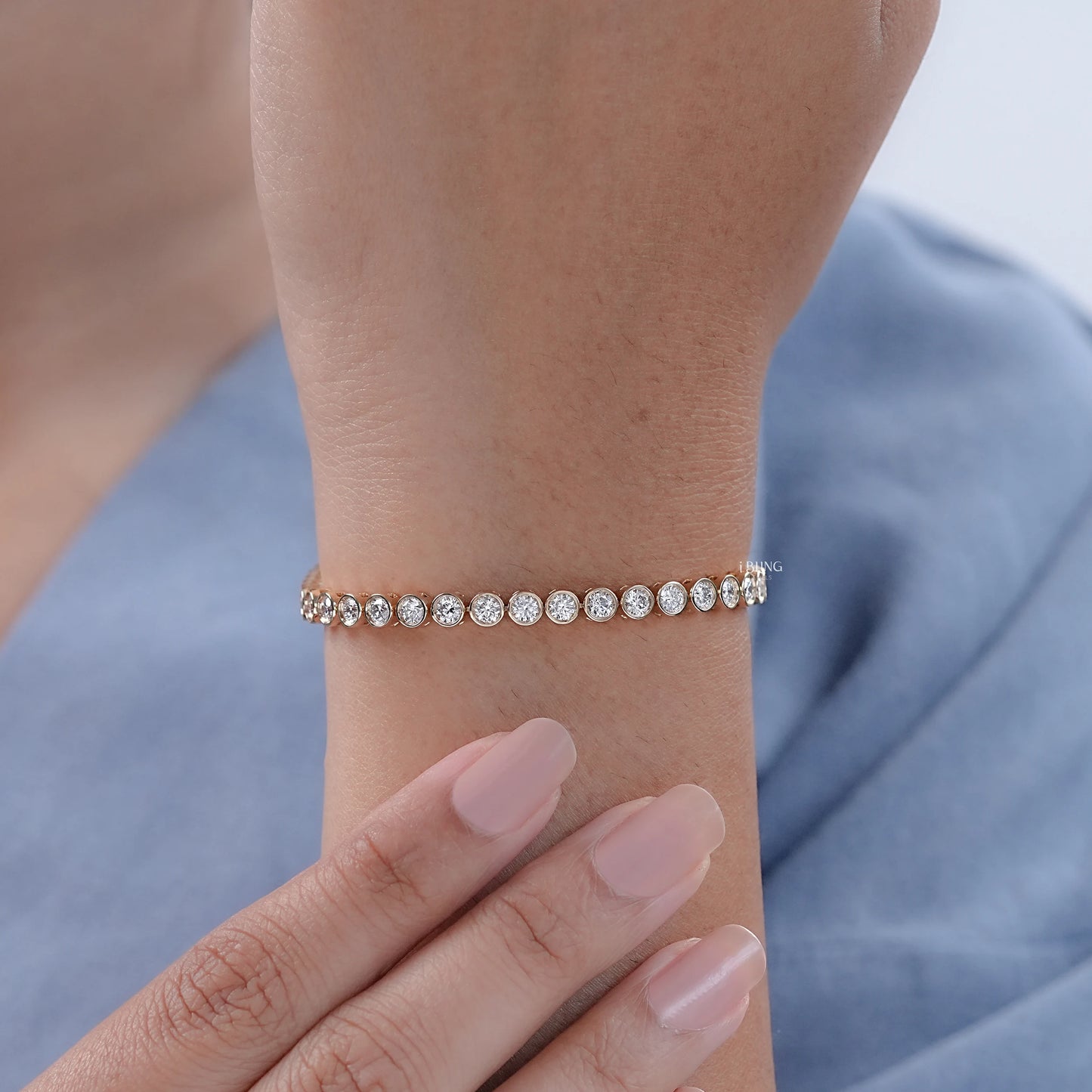 Round Cut Lab Diamond Bezel Set Tennis Bracelet