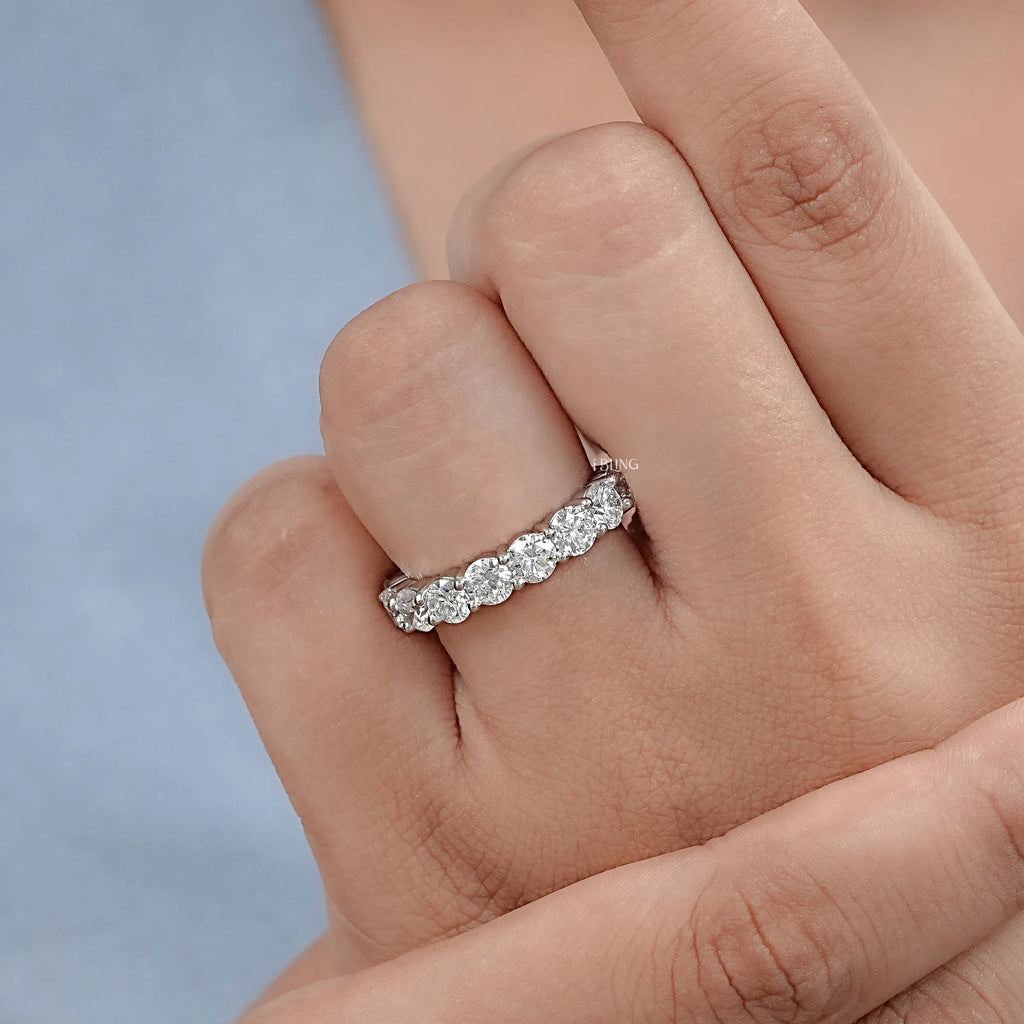 Round Lab Diamond Half Eternity Wedding Band