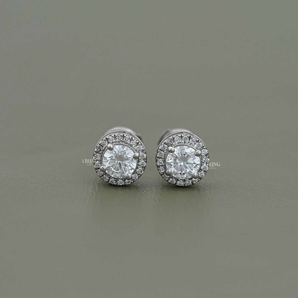 Round Cut Lab Grown Diamond Halo Stud