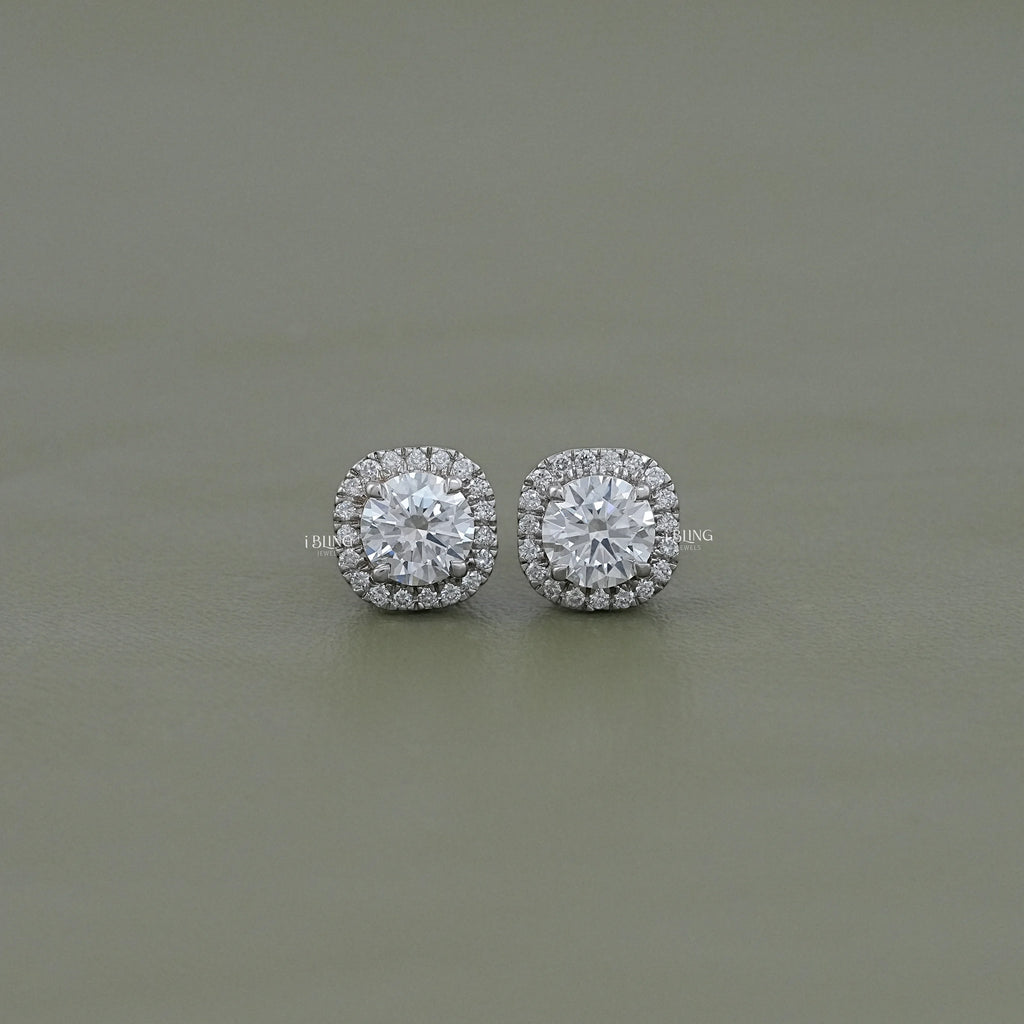 Round Cut Lab Diamond Halo Stud Earrings