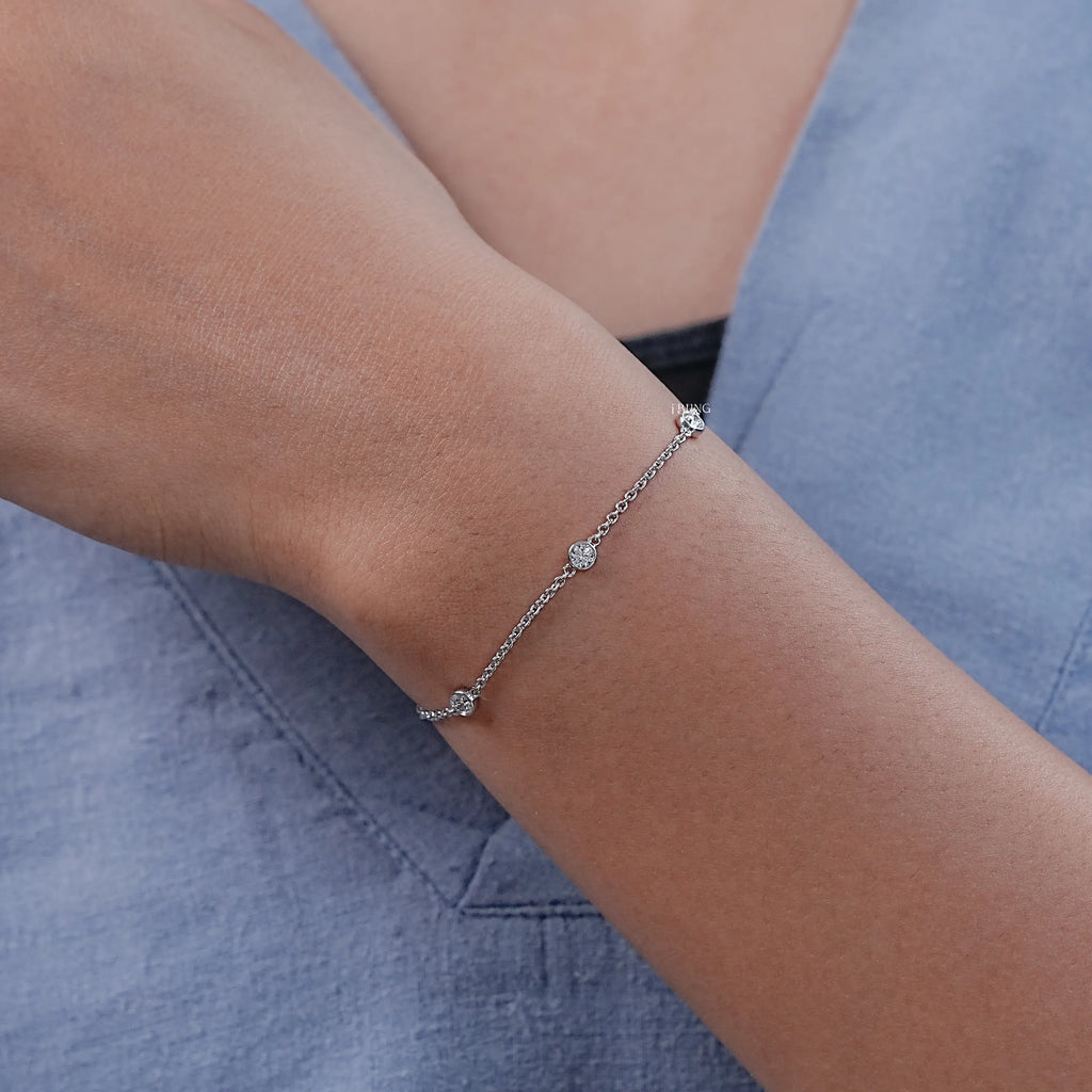Lab Grown Round Diamond Station Chain Bracelet