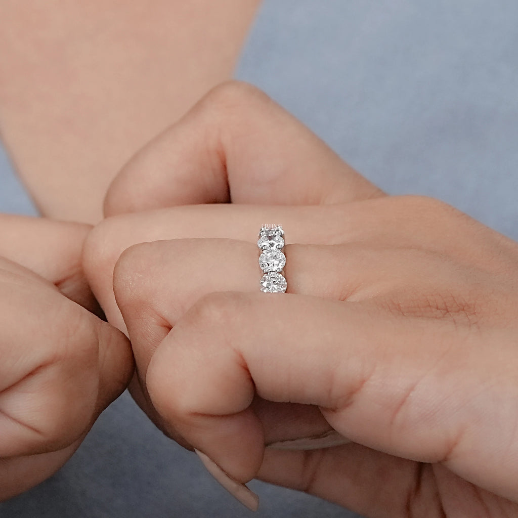 Round Lab Diamond Half Eternity Wedding Band