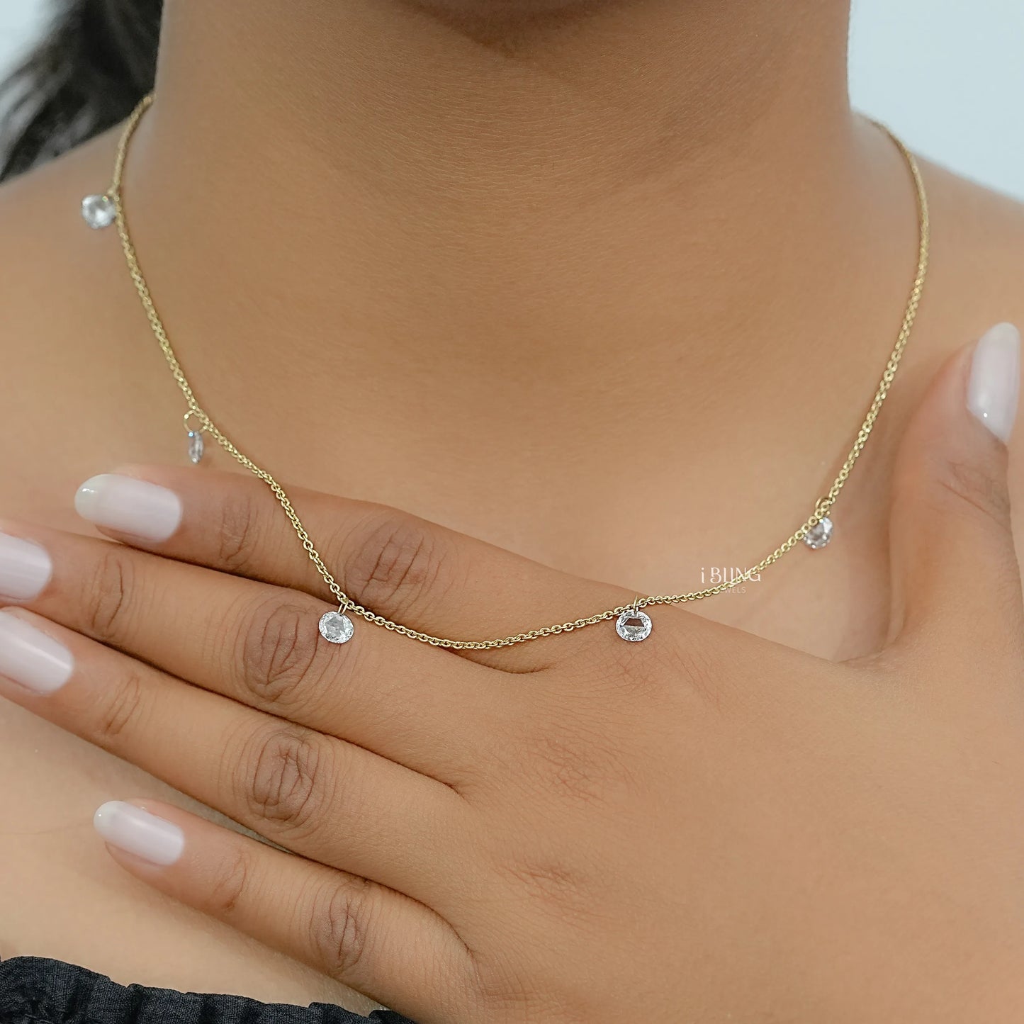 Rose Cut Round Diamond Station Necklace Necklace