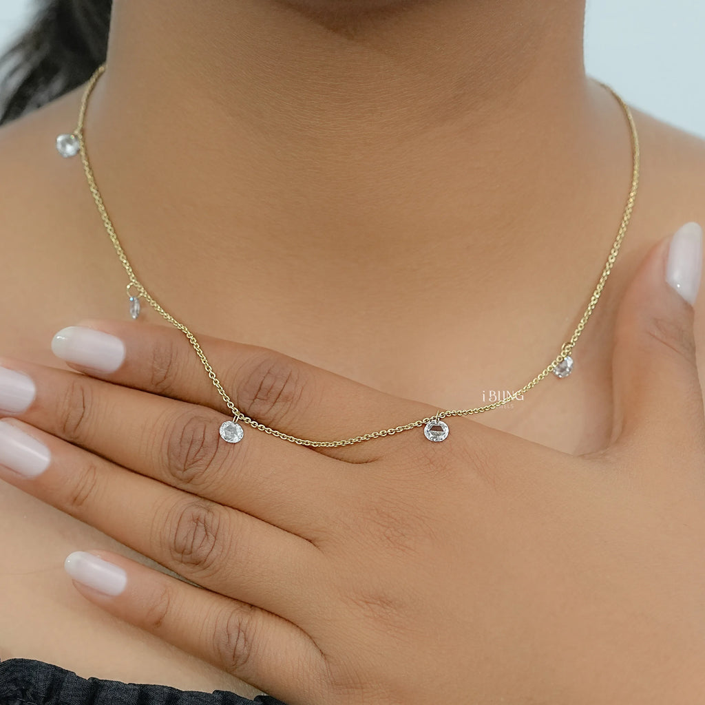 Rose Cut Round Diamond Station Necklace