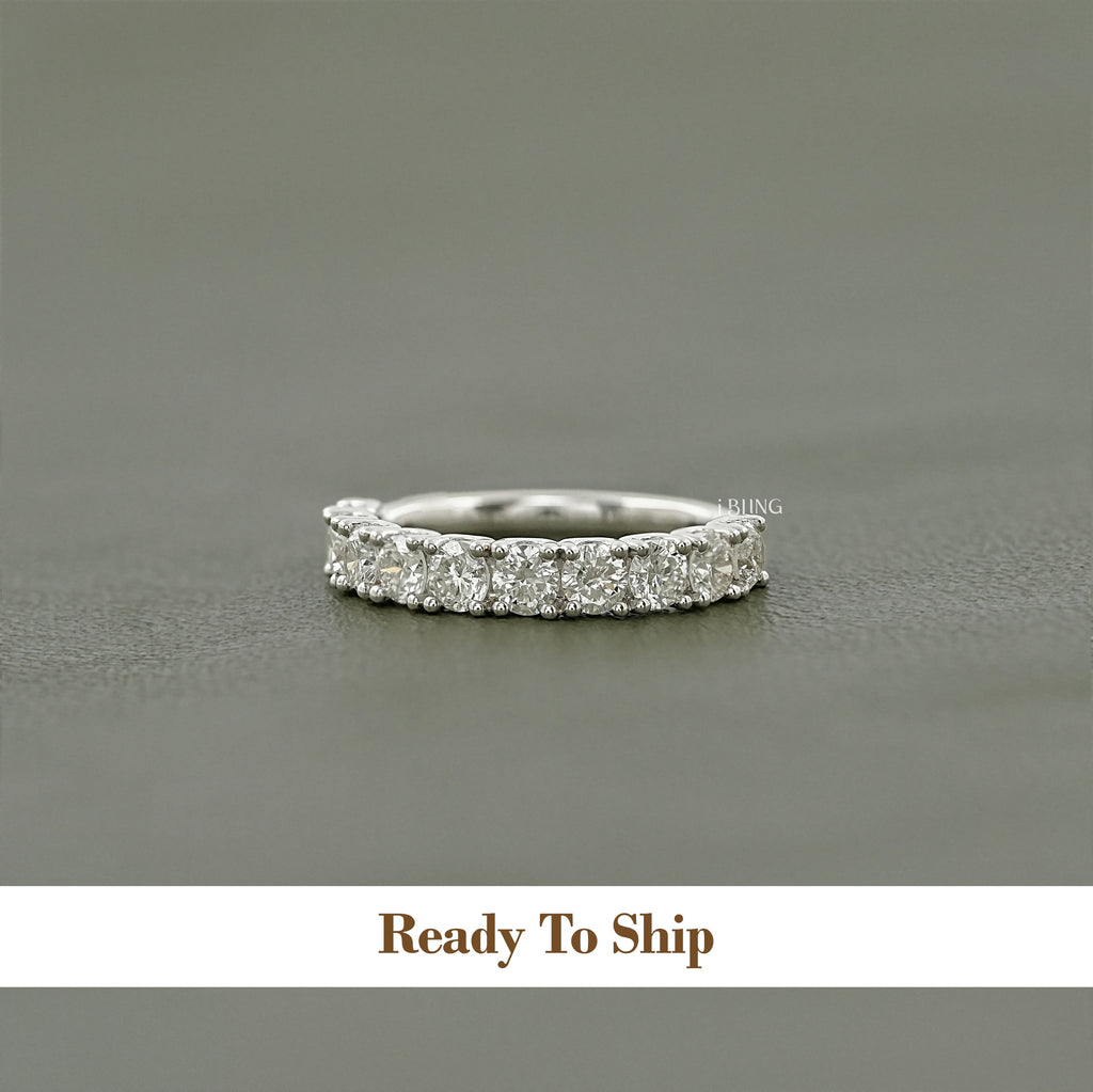 Round Lab Diamond Half Eternity Wedding Band