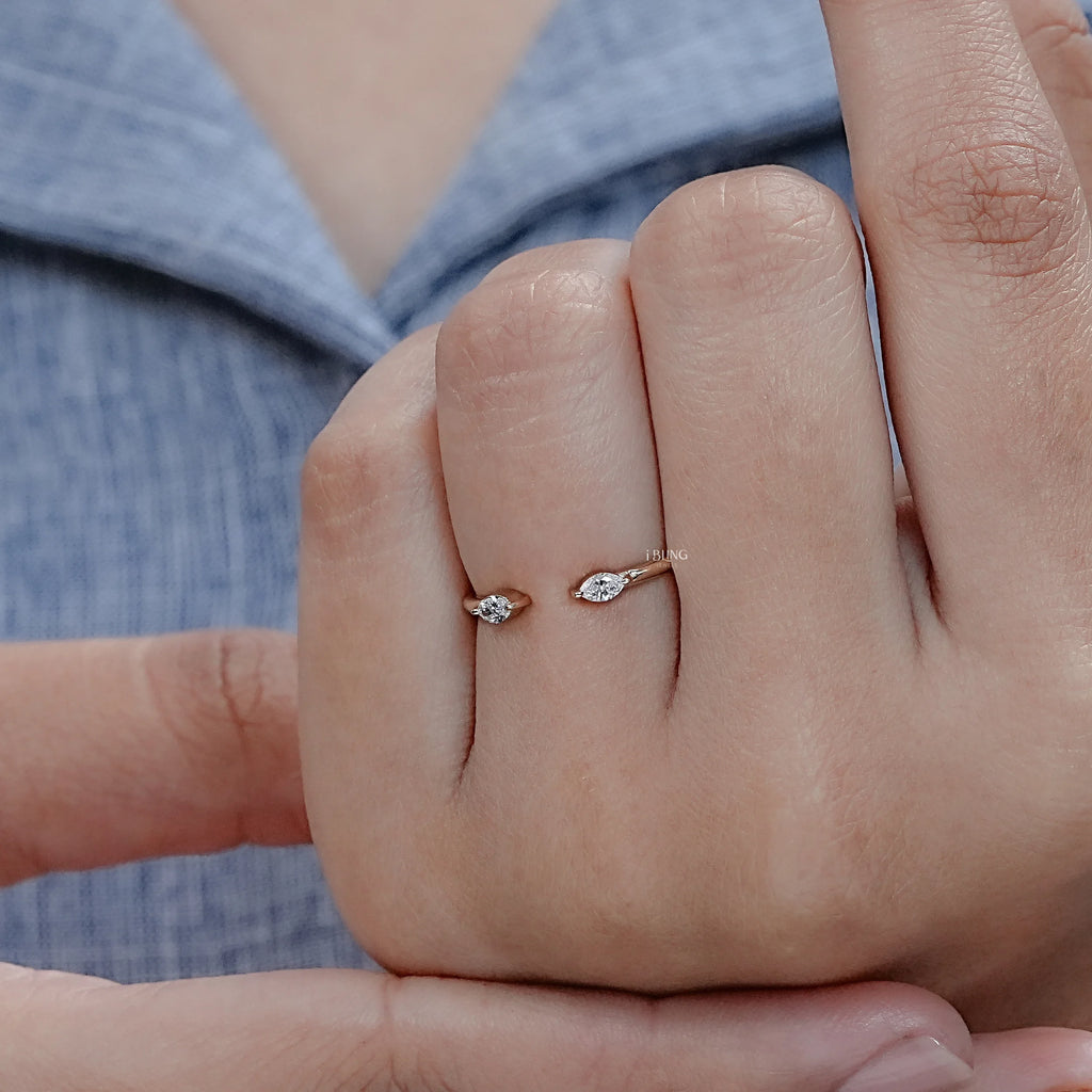 Two Stone Marquise Diamond Open Cuff Ring
