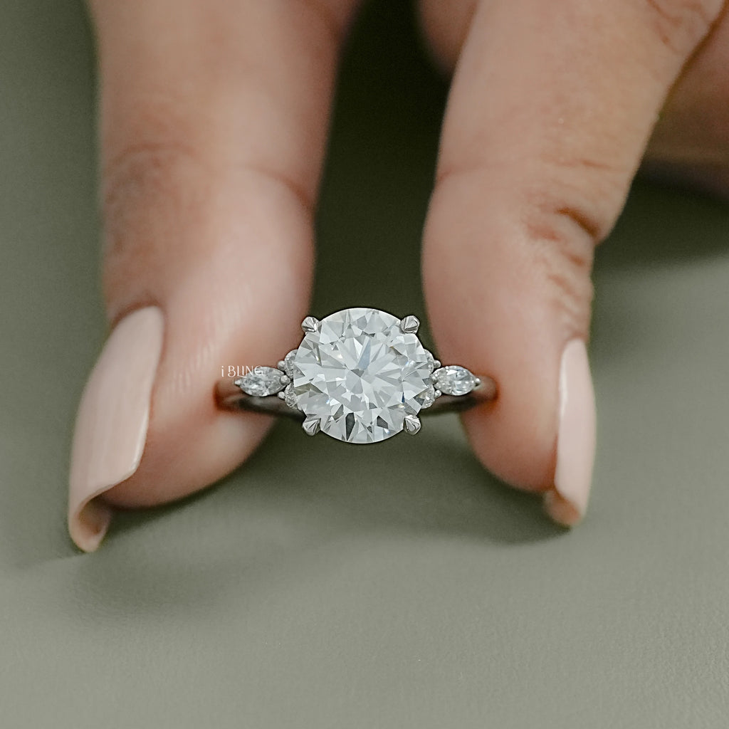 Marquise Side Cluster Diamond Engagement Ring