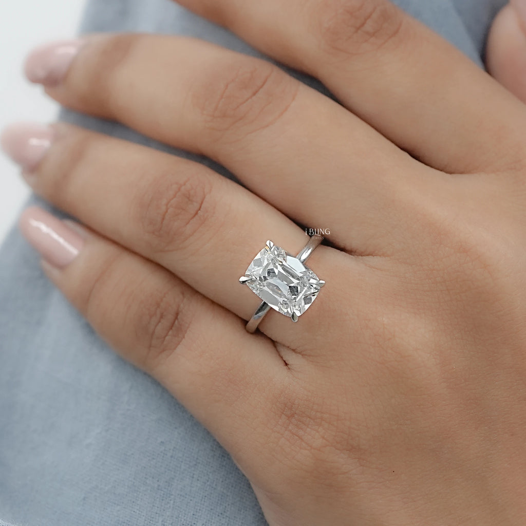 Elongated Old Mine Cushion Lab Diamond Engagement Ring