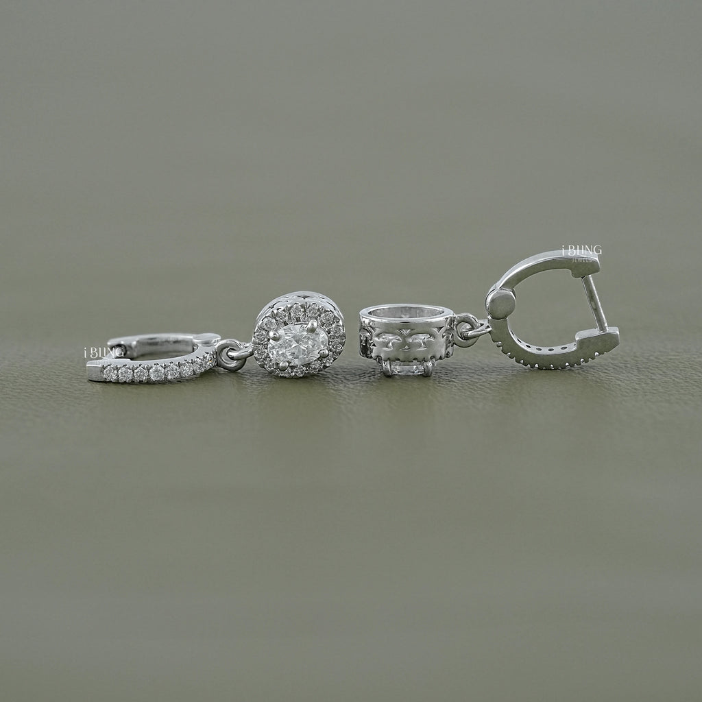 Oval Lab Grown Diamond Halo Drop Earrings