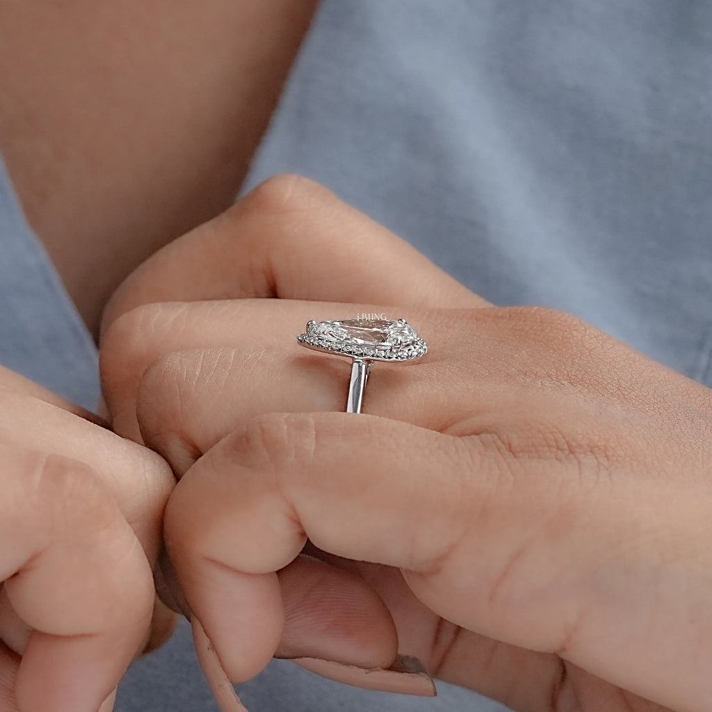 Pear Cut Lab Diamond Halo Ring