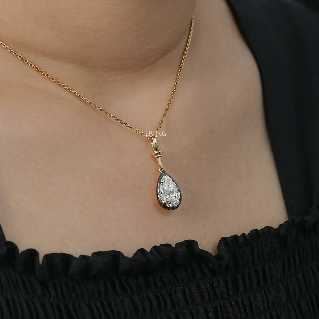 Pear Cut Lab Diamond Solitaire Button Back Pendant