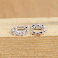 Round Cut Three Stone Huggie Hoop Earrings