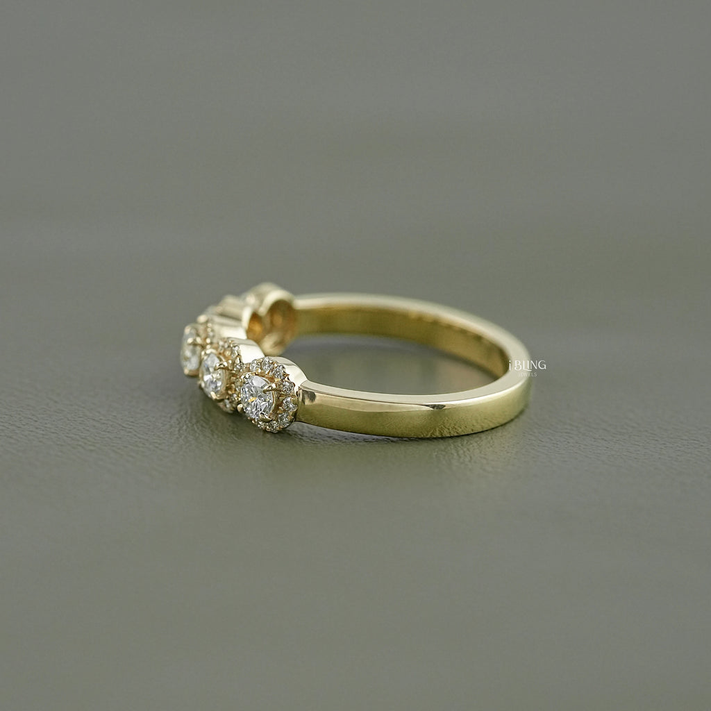 Round Lab Grown Diamond Five Stone Halo Wedding Band