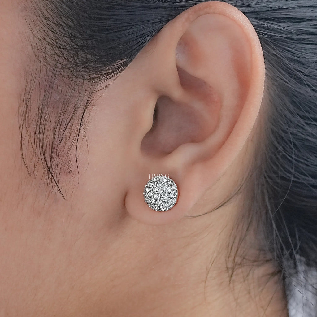Round Lab Diamond Cluster Stud Earrings