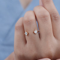 Two Stone Round Diamond Open Cuff Ring