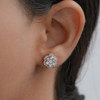 Floral Shape Round Lab Diamond Cluster Stud Earrings
