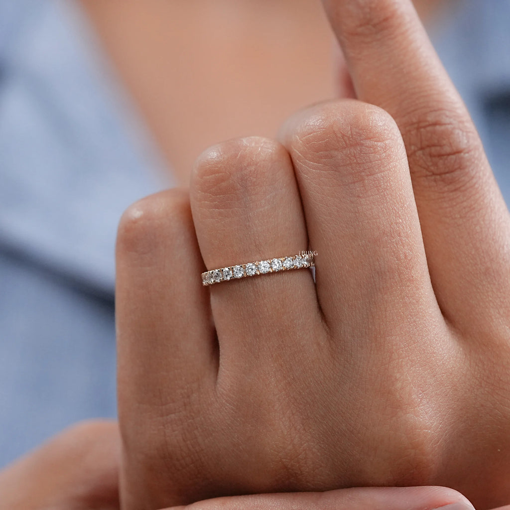 Round Diamond Half Eternity Wedding Band