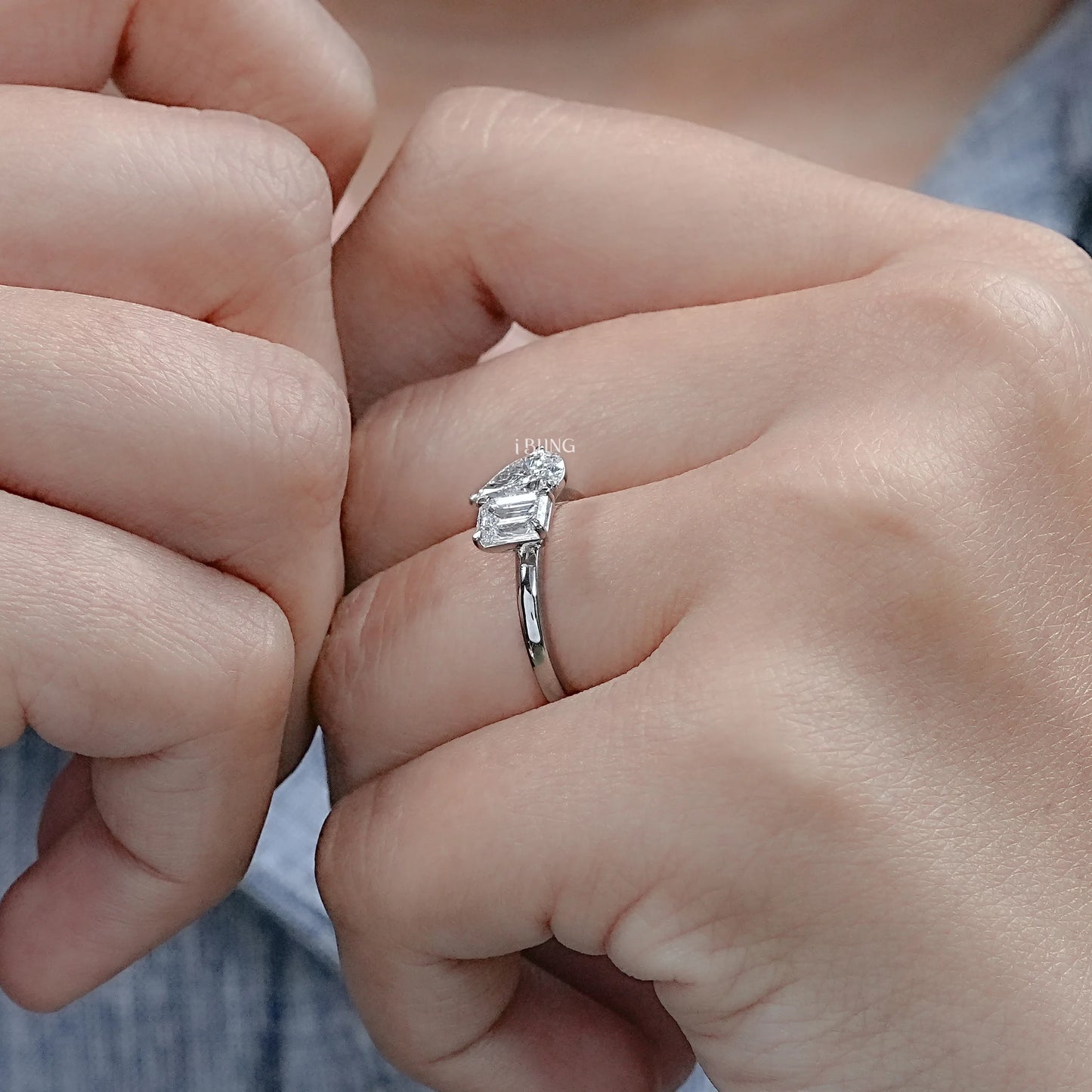 Pear And Emerald Diamond Toi Et Moi Wedding Ring