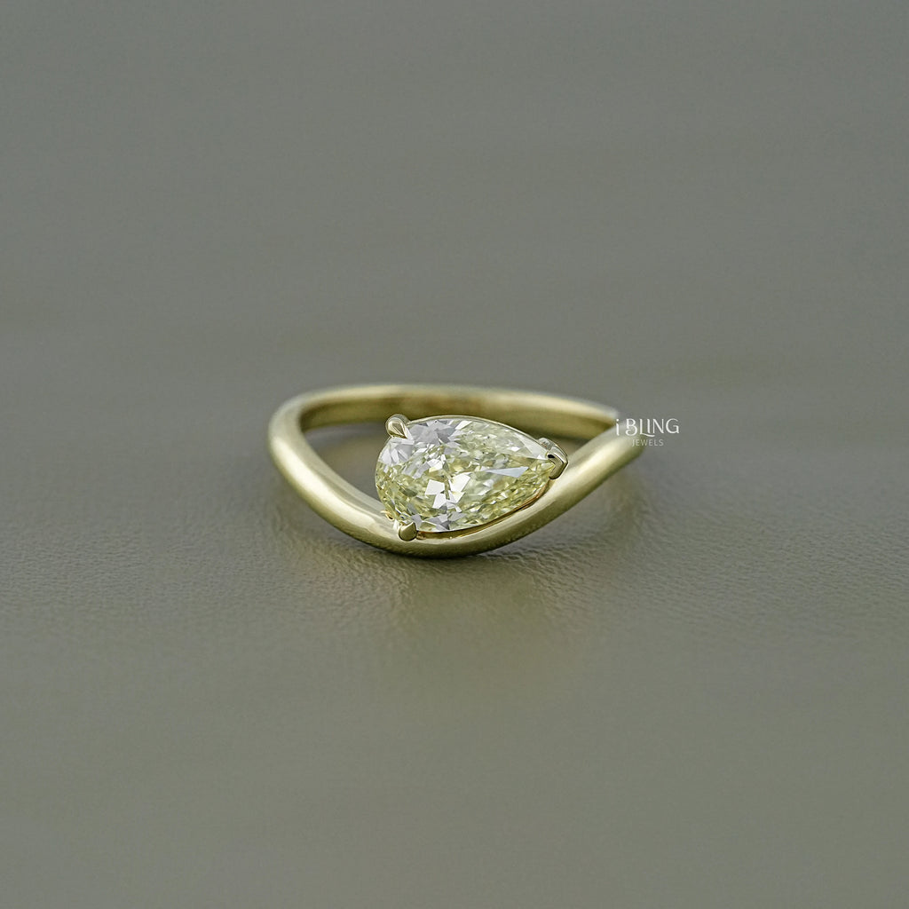 Pear Lab Grown Diamond Curved Solitaire Ring