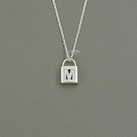 Round Cut Lab Diamond Padlock M Letter Necklace