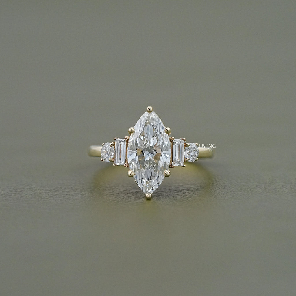 Five Stone Marquise And Baguette Diamond Engagement Ring