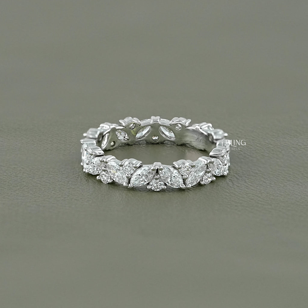 Marquise And Round Diamond Eternity Wedding Band
