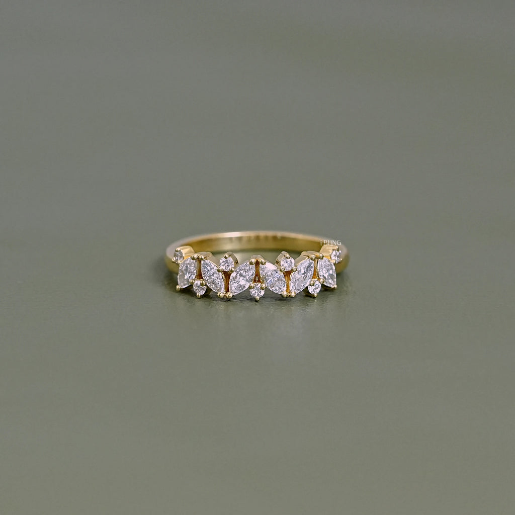 Marquise And Round Diamond Half Eternity Band