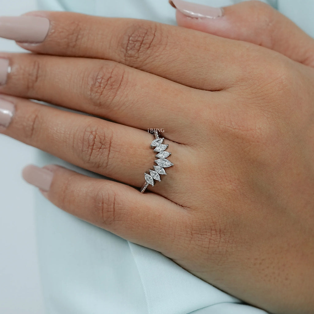 Marquise-Cut Lab Grown Diamond Curved Band