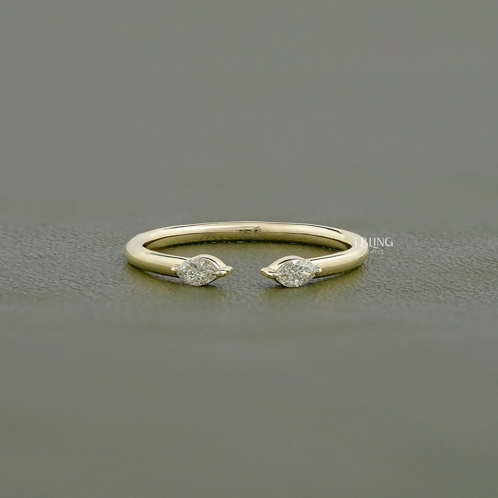 Two Stone Marquise Diamond Open Cuff Ring