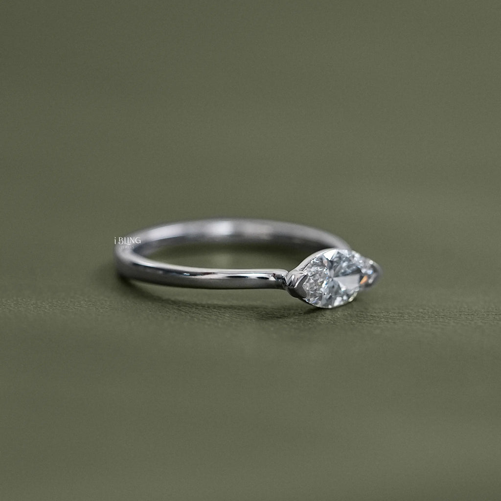 East West Set Marquise Diamond Solitaire Ring