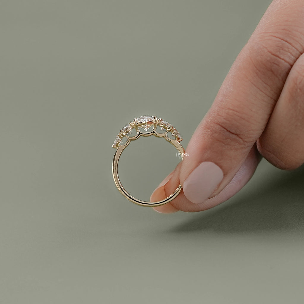 Marquise And Round Diamond Five Stone Engagement Ring