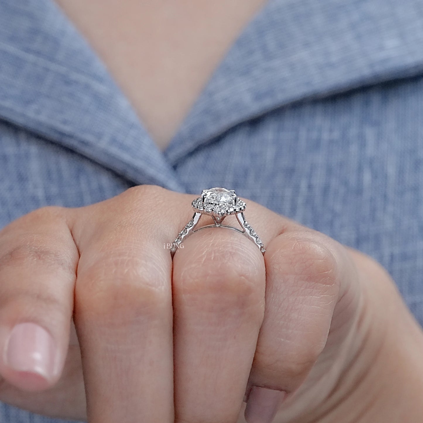 Marquise Lab Diamond Halo Engagement Ring