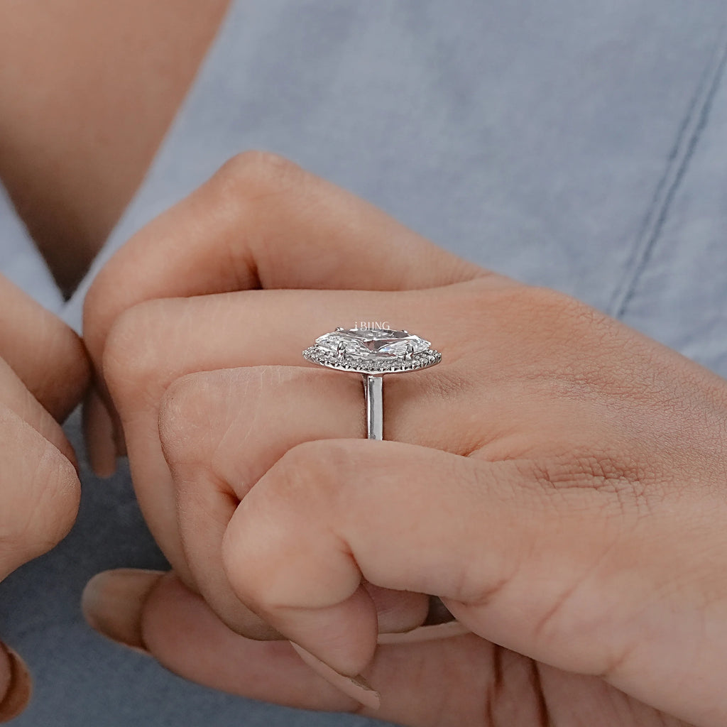 0.50 To 3.00 CT Marquise Cut Lab Diamond Halo Ring